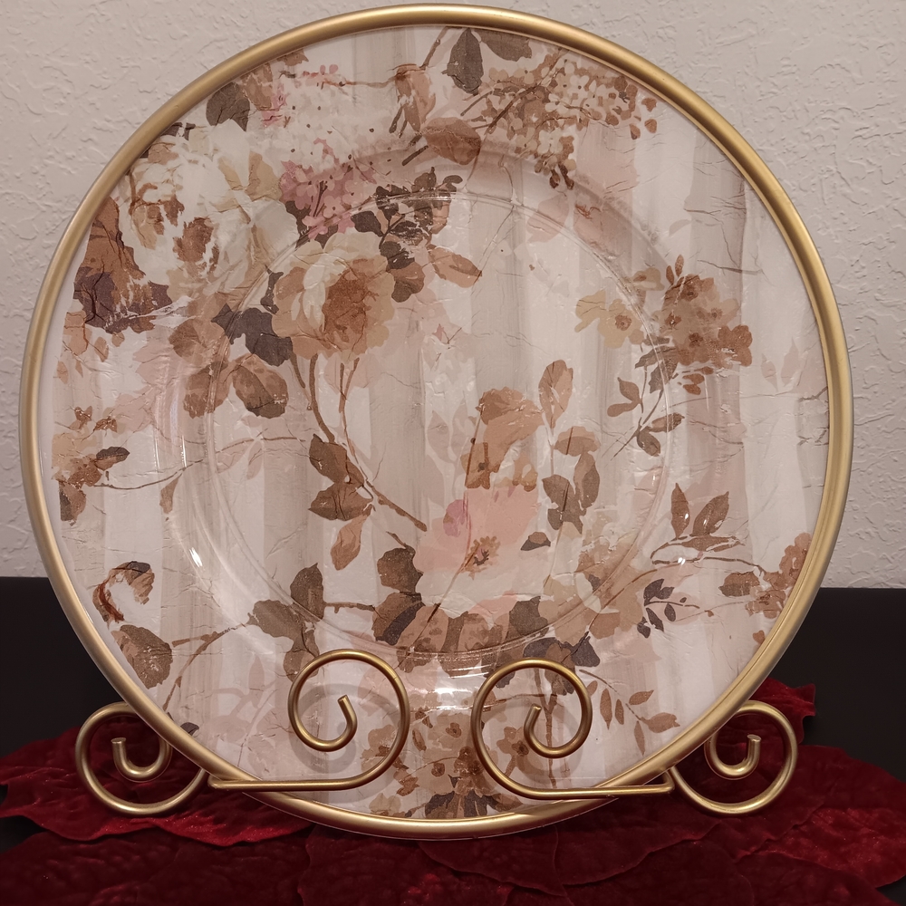 Floral Decorative Plate with Gold Trim